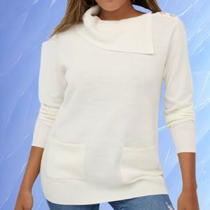 New York & Co. Winter White Button-Detail Cowl-Neck Tunic Sweater XXL
